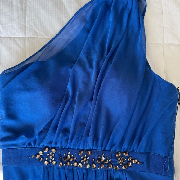 Royal Blue One-Shoulder Embellished Dress Gown - Picture 5 of 9
